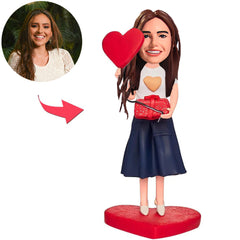 Girl Holding Gift Box and Love Heart Custom Bobbleheads