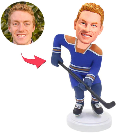 Blue Uniform Hockey Player Custom Bobbleheads